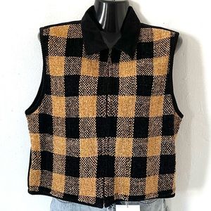 Chrysantheme Yellow/black plaid corduroy vest